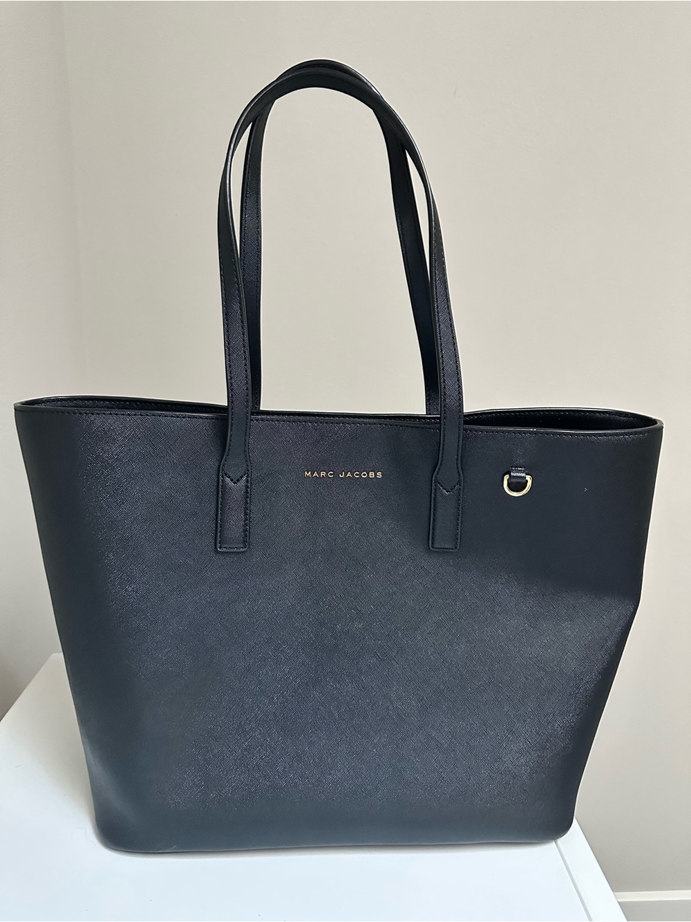 Marc Jacobs Black Saffiano Leather Tote with Gold Accents